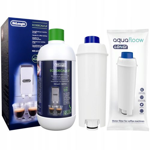  Delonghi Ecodecalk DLSC500 vízkőoldó 500 ml + Vízszűrő AquaFloow Longi kávéfőzőhöz fehér