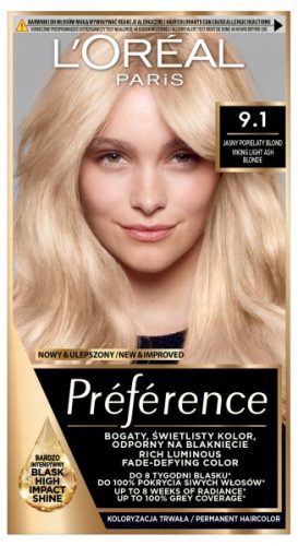  L'Oreal Paris Preference tartós hajfesték 9.1 Oslo Light Ash Blonde UV-szűrős, ápoló kondicionálóval és E-vitamin származékkal