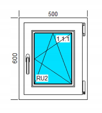 PVC ABLAK 500x600 RU FEHÉR, JOBBRA