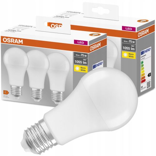 6x LED izzó E27 A60 10W = 75W 2700K OSRAM 3PAK