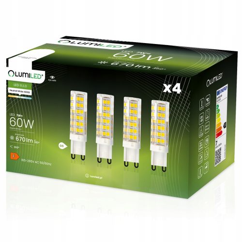 4x LED G9 izzó kapszula 7W = 60W 670 lm 4000K