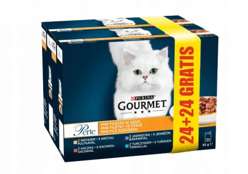 Konzerv macskáknak - Purina GOURMET PERLE pulykakacsa tonhal 48 x 85g