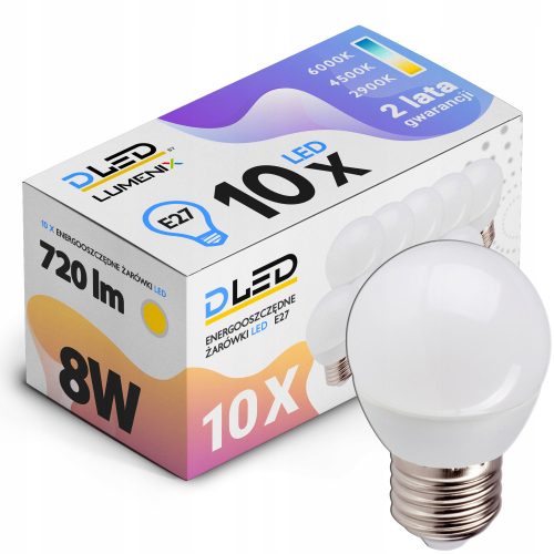 10x LED izzó E27 SMD 2835 HEAT 720 lm 8W BALL