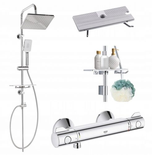 Grohe Grohtherm 800 króm zuhanycsap + Invena Nyks felületre szerelhető zuhanykészlet