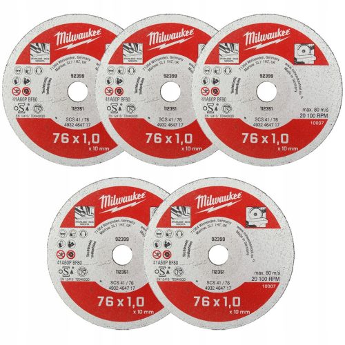 5x Inox Metal Disc 76x1mm Milwaukee M12 fcot