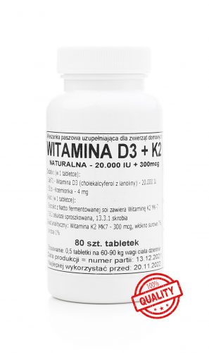 Vitaminok macskáknak - D3 -vitamin + K2 20000 IU + 300mcg 80 db patkó