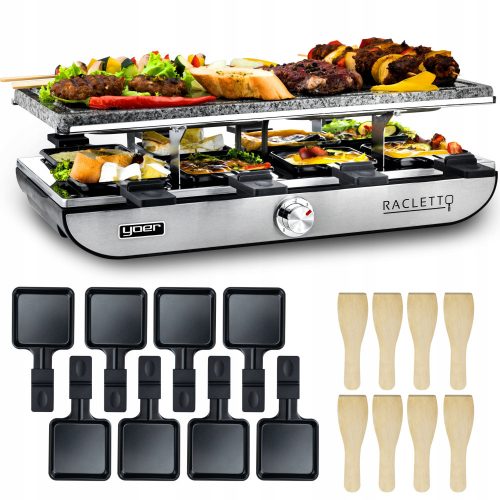  Barbecue, kontakt, raclette, hagyományos elektromos grill Yoer Racletto ezüst/szürke 1400 W