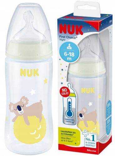 Bébiüveg - NUK palack éjszaka 300 ml hőmérsékleti mutató 6-18m