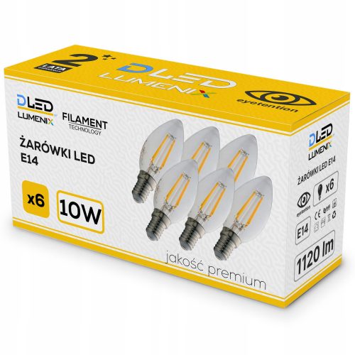 6x E14 LED izzó izzószál 10W hő gyertya