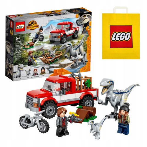  LEGO Jurassic World 76946 Velociraptors kék és béta rögzítése + VP papírtáska LEGO 6315792 közepes