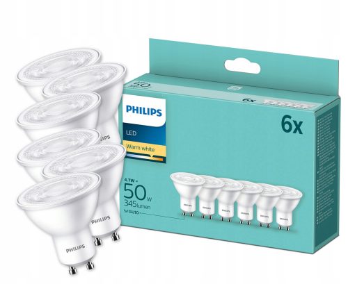 6x LED izzó GU10 4,7W = 50W 345 lm 2700K Philips