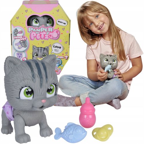 Játék figura - Pamper Petz Kitty interaktív italok pisil 20 cm