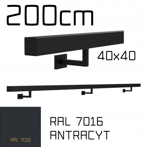 Kapaszkodó a lépcsőhöz - Fémfal -korlát 40x40 200 cm -es antracit