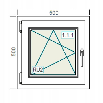 Ablak - PVC ABLAK 500x500 RU FEHÉR, BAL, MATT ÜVEG