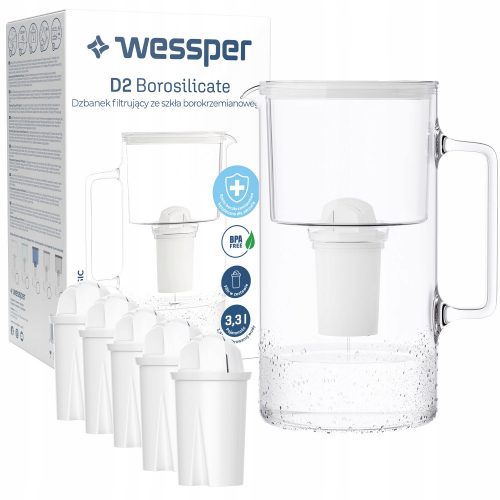 Vízszűrő palack - WESSPER AQUACCLASSIC ÜVEGKANCS + 6x SZŰRŐ