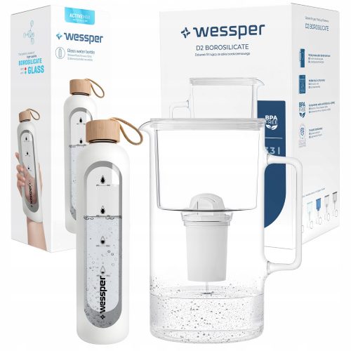  Wessper D2 Borosilicate Aquaclassic szűrőkanna 3,3 l fehér + Wessper palack 1000 ml