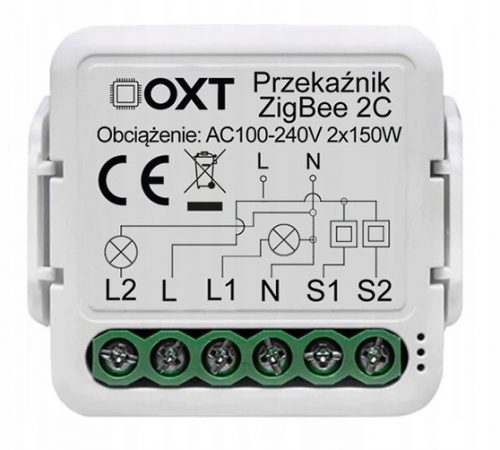 Okos otthoni vezérlő - Oxt Mini modul Relé 2 áramkörök Zigbee Tuya