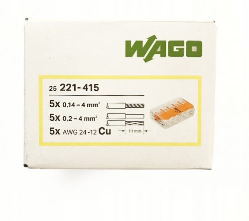 Wago 221-415 gyorscsatlakozók 0,2-4 mm²/5 25 db.