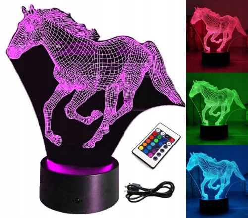 Gyermek éjszakai lámpa - Éjszakai lámpa ló ló 3D LED RGB + távirányítás