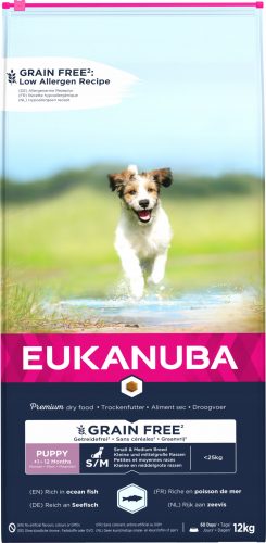 Száraz kutyaeledel - Eukanuba kiskutya S&M fajta gabona nélkül halak 12 kg