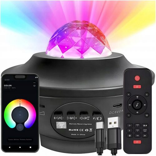  STARS PROJECTOR LED éjszakai lámpa fekete Bluetooth + MIK-STAR TÁVIRÁNYÍTÓ LED Star projektorhoz fekete