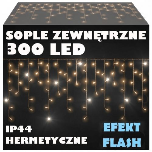 Karácsonyi fények - Külső jégcsapok 300Led Lamps+Flash Warm IP44