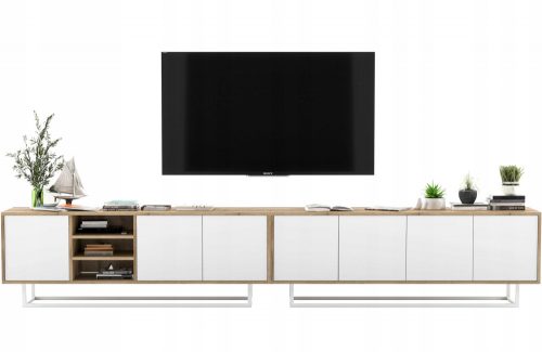  Loft TV szekrény, Loft TV komód, Fehér MAT, 300 cm