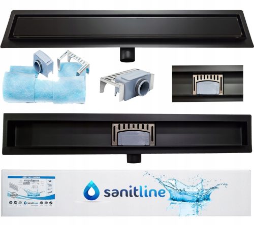 SANITLINE Lineáris lefolyó 100 BLACK GLASS / CZ MATT