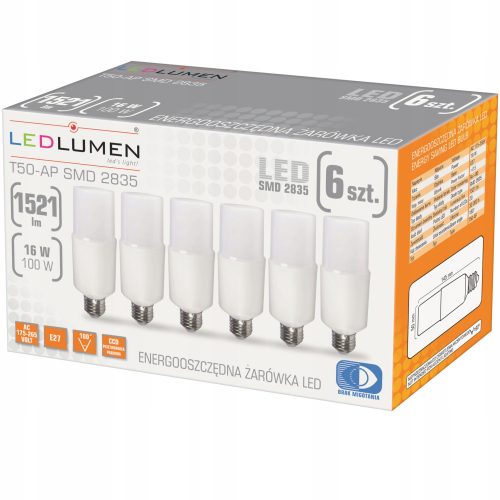 Set 6x LED izzó E27 T50 16W = 100W 1521 lm 180 ° CD nem villogni