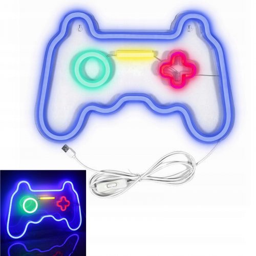 Nagy neon gamepad LED fali dekoráció 41*28cm