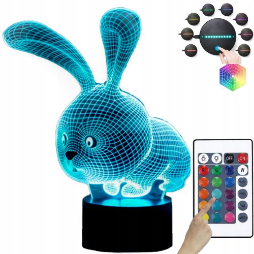 Gyermek éjszakai lámpa - ÉJSZAKAI LÁMPA RABBIT 3D LED SZÍNEK USB TÁVIRÁNYÍTÓ LÁMPA