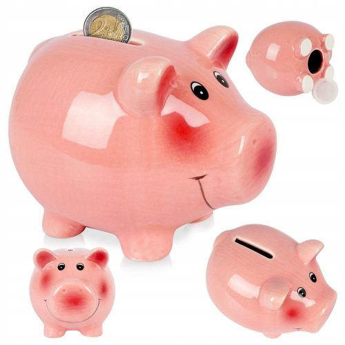 Pénz doboz - PIGGY BANK MEGNYITOTT RÓZSASZÍN ÉRME KERÁMIA