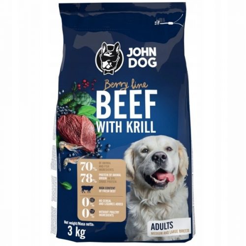 Száraz kutyaeledel - John Dog Berry Line marhahús Kryl 3 kg átlag