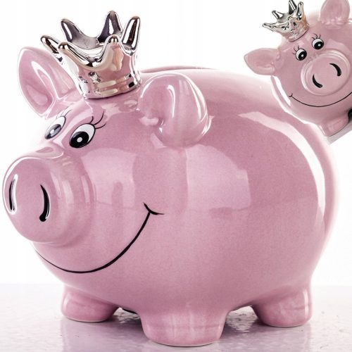 Pénz doboz - A Piggy Bank rózsaszín kerámia 12 cm -re nyitott