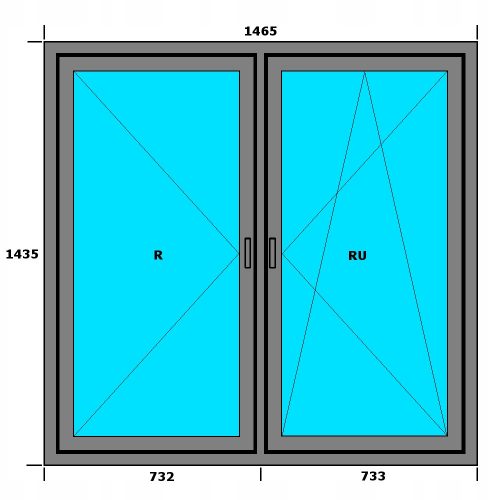 Ablak - PVC ABLAK 1465x1435 R+RU SZIMMETRIKUS KÜLSŐ