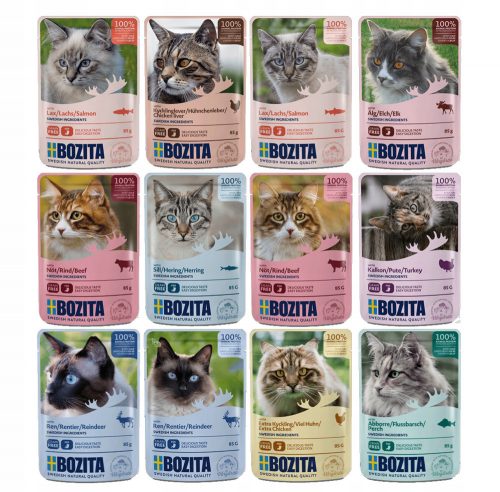 Konzerv macskáknak - Bozita Cat 12x85g keverje össze az ételt a macska nélkül, gabona nélkül