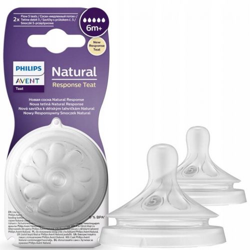 Szájrész cumisüveghez - Avent Natural Response Teat (5) 2 darab 6m+