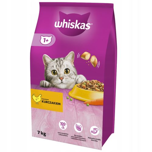 Granulátum macskáknak - Whiskas száraz étel egy macskához, 7 kg -os csirkével