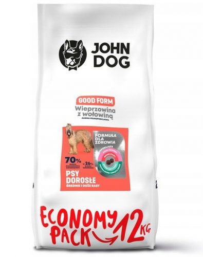 Száraz kutyaeledel - John Dog sertés és marhahús 12 kg Duże Psy