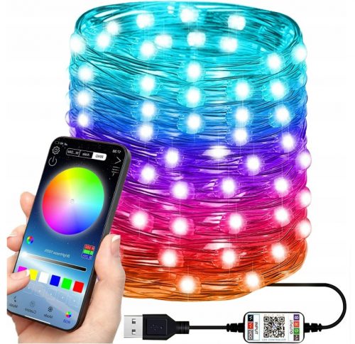 Karácsonyi fények - RGB KARÁCSONYI FÉNYEK 10M USB TÁVIRÁNYÍTÓ ALKALMAZÁS