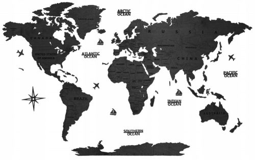 Gyermek falragaszok - A világ fából készült térképe a falon fekete 200 cm