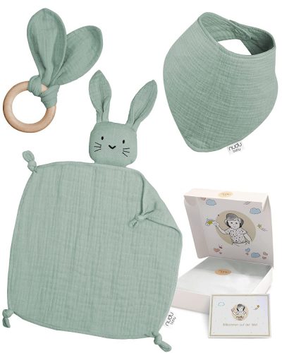 Alvó puha játék - Babyshower ajándék 3in1 nyálkészlet+harapás+takaró