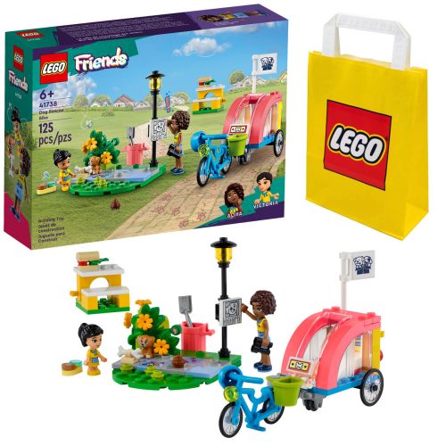  LEGO Friends 41738 kutyamentő kerékpár + LEGO papírzacskó 6315786 sárga 24x8x18 cm