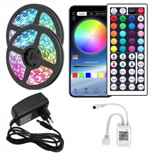 10m RGB 5050 LED szalag mobil alkalmazás Bluetooth távirányító tápegység időzítő 12V