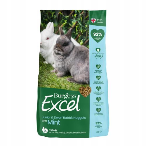 Takarmány kis rágcsálóknak - Burges Excel Rabbit Junior & törpe 3 kg menta