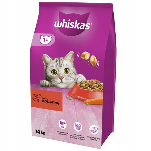 Granulátum macskáknak - Whiskas felnőtt marhahús és sárgarépa 14 kg