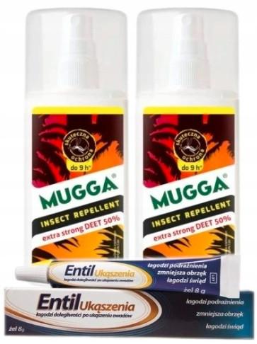  2× Mugga Deet szúnyog- és kullancs spray 50% 75 ml + Entil gél csípésre Entil csípés 8 ml 8 g