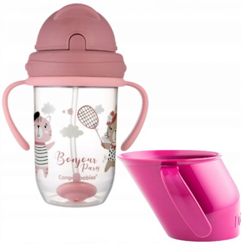  Doidy Cup Cup inni tanuláshoz 3m+ rózsaszín + Canpol Babies Bonjour Paris kiömlésmentes csésze 270 ml