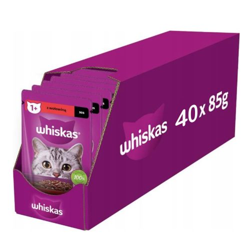 Konzerv macskáknak - Whiskas étel macskáknak tasak marhahús 85gx40sz