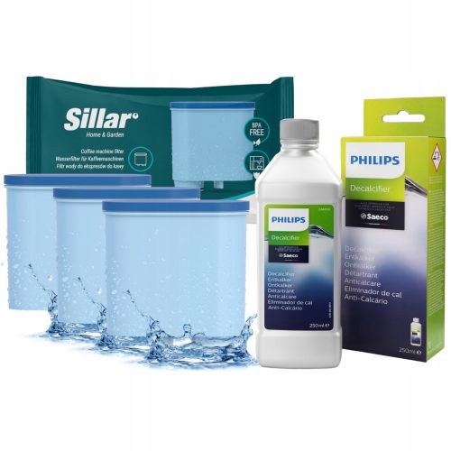  Sillar vízszűrő Philips Saeco kávéfőző gépekhez, 3 db + Folyékony vízkőoldó Philips Saeco Decalcifier 0,25 l